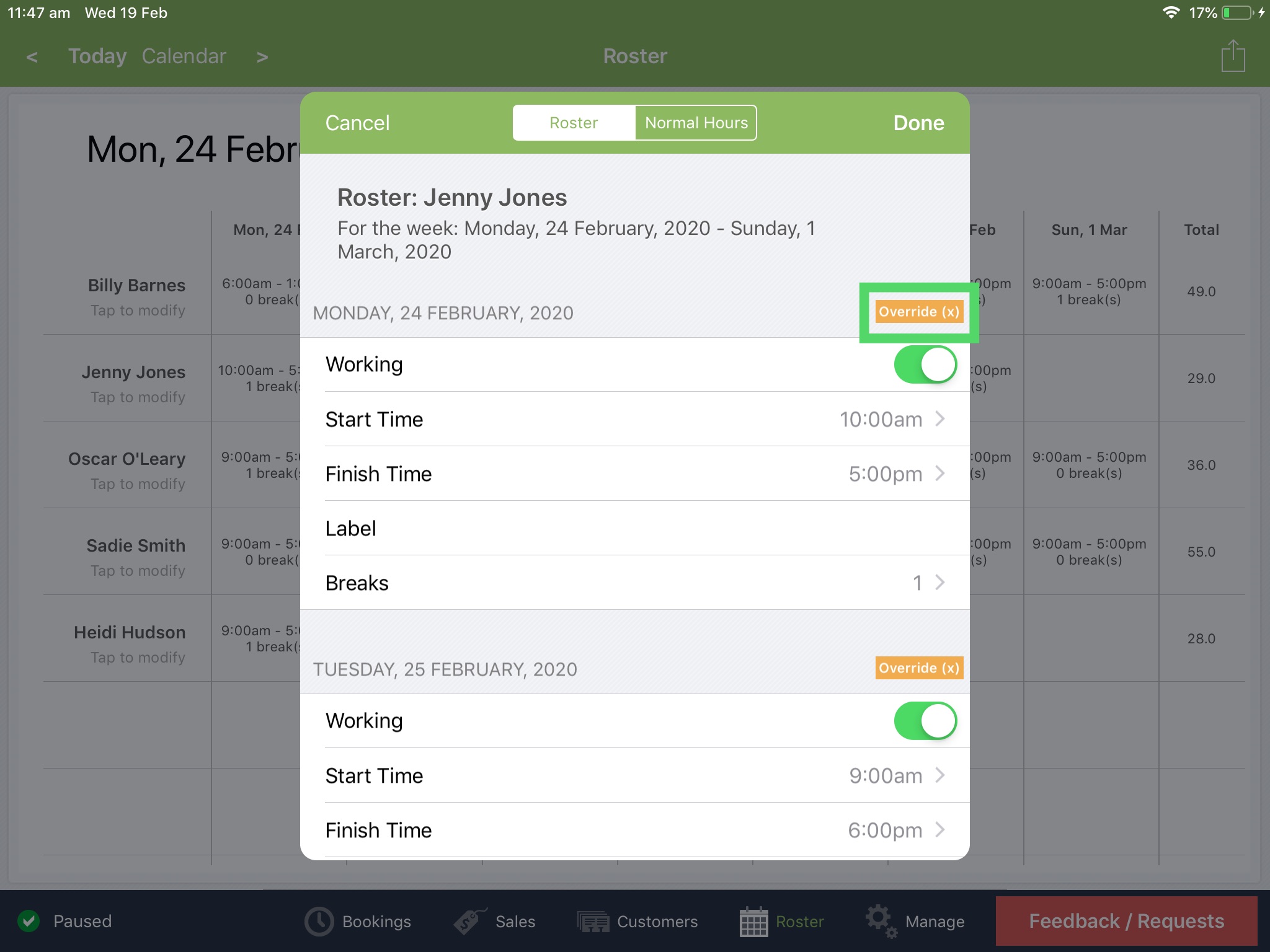 How do I modify specific dates on the Roster? - Ovatu Help Guides
