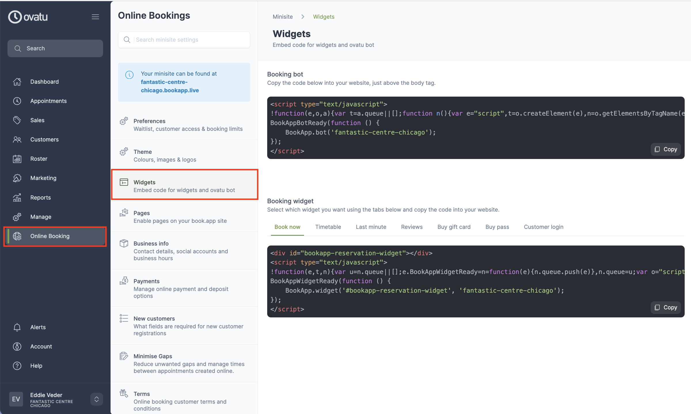 Integrated online booking widgets Ovatu Help Guides